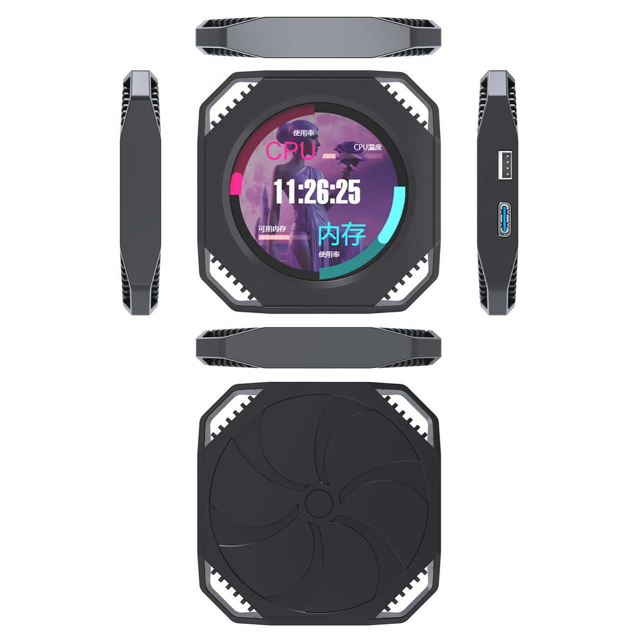 Vortex | 2.1-inch PC Case Water Cooling Screen, Secondary Case Screen, USB Plug-and-Play, Dynamic Display for Desktop Monitoring